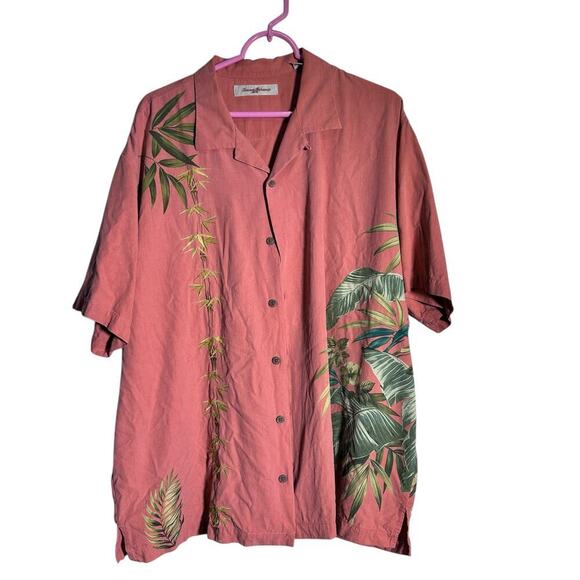 Tommy Bahama Coral 100% Silk Hawaiian Short Sleeves Button Down Shirt Size XL - Picture 1 of 8